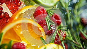 A closeup shot of the mouthwatering ingredients used to make the mocktails including fresh fruit herbs and unique mixers