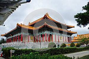 Closeup shot of National Chiang Kai-shek Memorial Hall in Zhongzheng, Taiwan