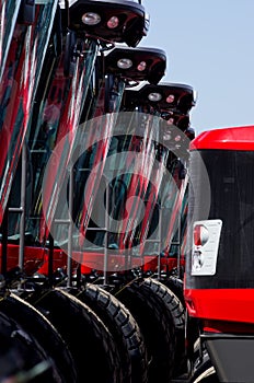 Closeup shot of new manufactured tractors