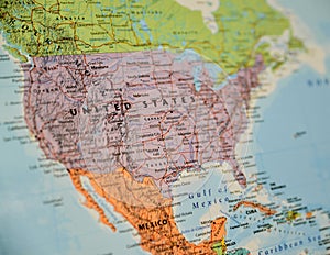 Closeup shot of North America map