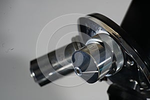 Closeup shot of an old black microscope