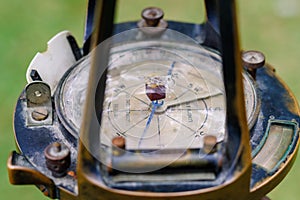 Closeup shot of an old fashioned surveyors tool for measuring land