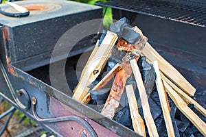 Closeup shot of open camping fire for barbecue