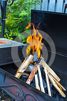 Closeup shot of open camping fire for barbecue