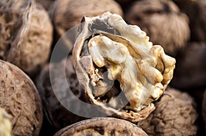 Closeup shot of an opened walnut
