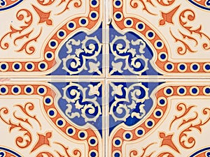 Closeup shot of an ornamental wall made with ceramic tills