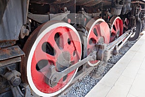 Closeup shot for the part of steam locomotive