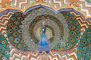 Closeup shot of a peacock statue in Jantar Mantar - Jaipur in India photo