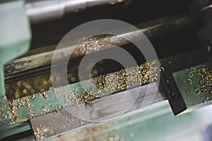 Closeup shot of a pile of metal shavings in the factory