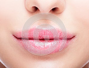 Closeup shot of plump female lips