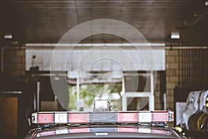 Closeup shot of police car lights with a blurred background