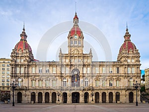 Closeup shot of Praza de Maria Pita tourist attraction in Coruna, Spain