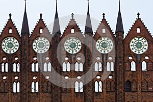 Closeup shot of Rathaus der Hansestadt Stralsund in Stralsund, Germany photo