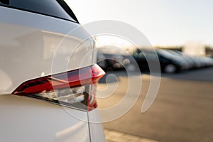 Closeup shot of the rear light on a white car