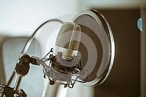 Closeup shot of a recording studio microphone