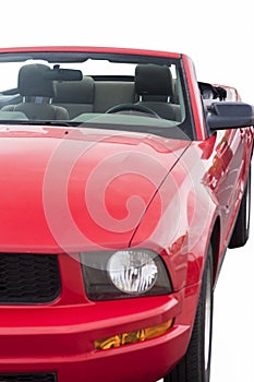 Closeup Shot of Red Cabrio Coupe Isolated Over Pure White Background
