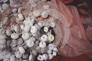 Closeup shot of a red fishnet in Newport