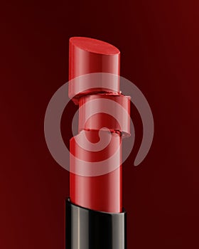 Closeup shot of a red lipstick isolated on white background