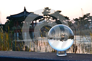 Closeup shot of a reflective crystal ball in Daejeon, South Korea
