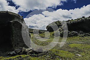 Closeup shot of a rocky landscape in Chimborazo volcano in Ecuador