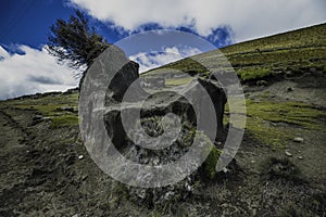 Closeup shot of a rocky landscape in Chimborazo volcano in Ecuador