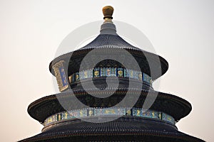 Closeup shot of the roof of the traditional old building of Temple of Heaven, Beijing, China