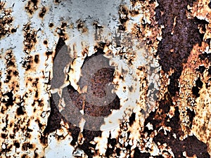 A closeup shot of a rusty metal surface. Corosion