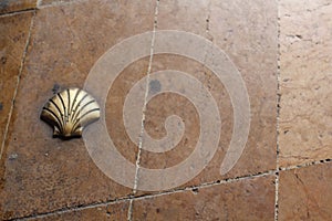 Closeup shot of the scallop shell, iconic symbols of the Camino de Santiago pilgrimage in Spain