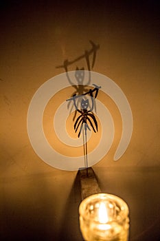 Closeup shot of scary shadow of demon on wall