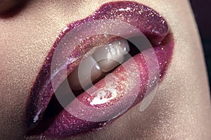 Closeup shot of sexylips with glitter photo