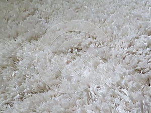 Closeup shot of shaggy white carpet texture details