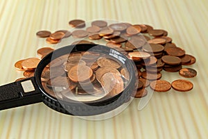 Closeup shot of small euro cent coins