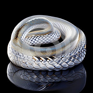 A closeup shot of a snake on a black background with reflection Generative AI