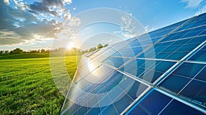 Closeup shot of a solar panel its shiny surface reflecting the bright sunlight that it eagerly collects and converts