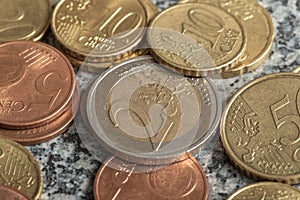 Closeup shot of a stack of euro coins