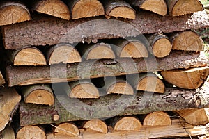 Closeup shot of a stack of logs for firewood
