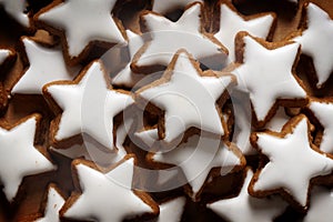 Closeup shot of star-shaped German cinnamon cookies called Zimtstern