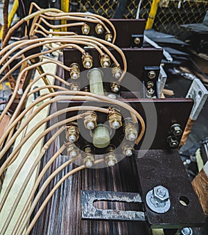 Closeup shot of tap changer of high voltage transformer