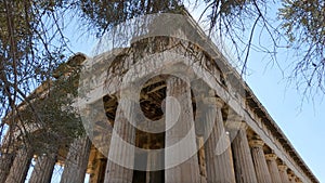 Closeup shot of the Temple of Hephaestus in Athens, Greece
