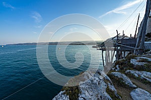 Closeup shot of  a trabucco, traditional fishing machine in Vieste, Apulia, Italy