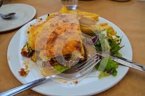 Closeup shot of a traditional Greek dish moussaka
