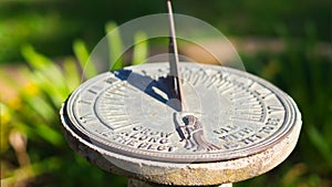 Closeup shot of a traditional sundial timekeeping device