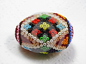 Closeup shot of a traditionally decorated Easter egg of Bucovina, Romania