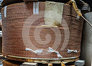 Closeup shot of transformer coil with copper windings