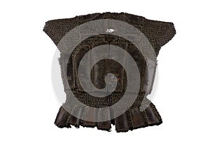 Closeup shot of a vintage chainmail with leather isolated on a white background