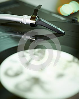 Closeup shot of a vintage vinyl record player