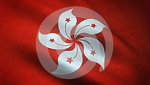 Closeup shot of the waving flag of Hong Kong with interesting textures