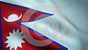 Closeup shot of the waving flag of Nepal with interesting textures