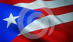 Closeup shot of the waving flag of Puerto Rico with interesting textures