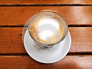 Closeup shot of wiener melange on wooden table